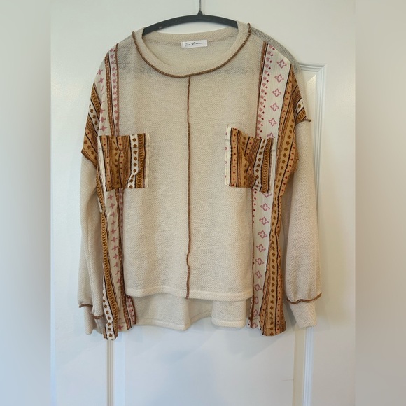 NWOT Ces Femme Boho Contrast Boho Round Neck Sweater - Picture 4 of 9